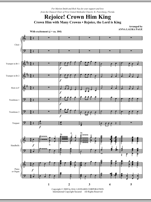 Learn to play Anna Laura Page Rejoice! Crown Him King - Full Score sheet music for Choir Instrumental Pak in minutes. Anna Laura Page Rejoice! Crown Him King - Full Score sheet music notes and chords. Download Printable PDF.