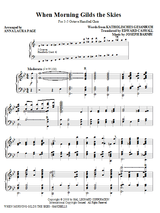 Learn to play Anna Laura Page When Morning Gilds The Skies - Handbells sheet music for Choir Instrumental Pak in minutes. Anna Laura Page When Morning Gilds The Skies - Handbells sheet music notes and chords. Download Printable PDF.