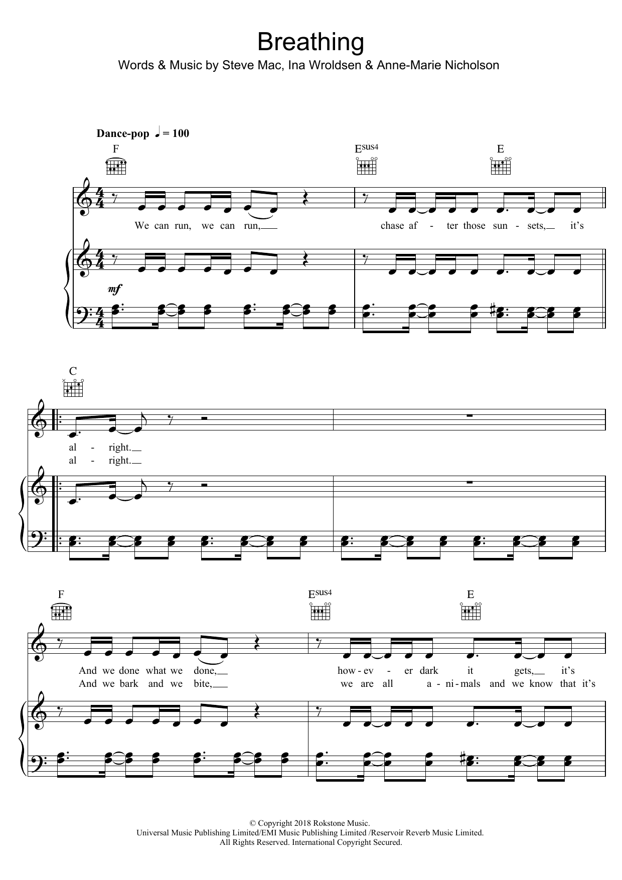 Anne-Marie Breathing Fire sheet music notes and chords. Download Printable PDF.