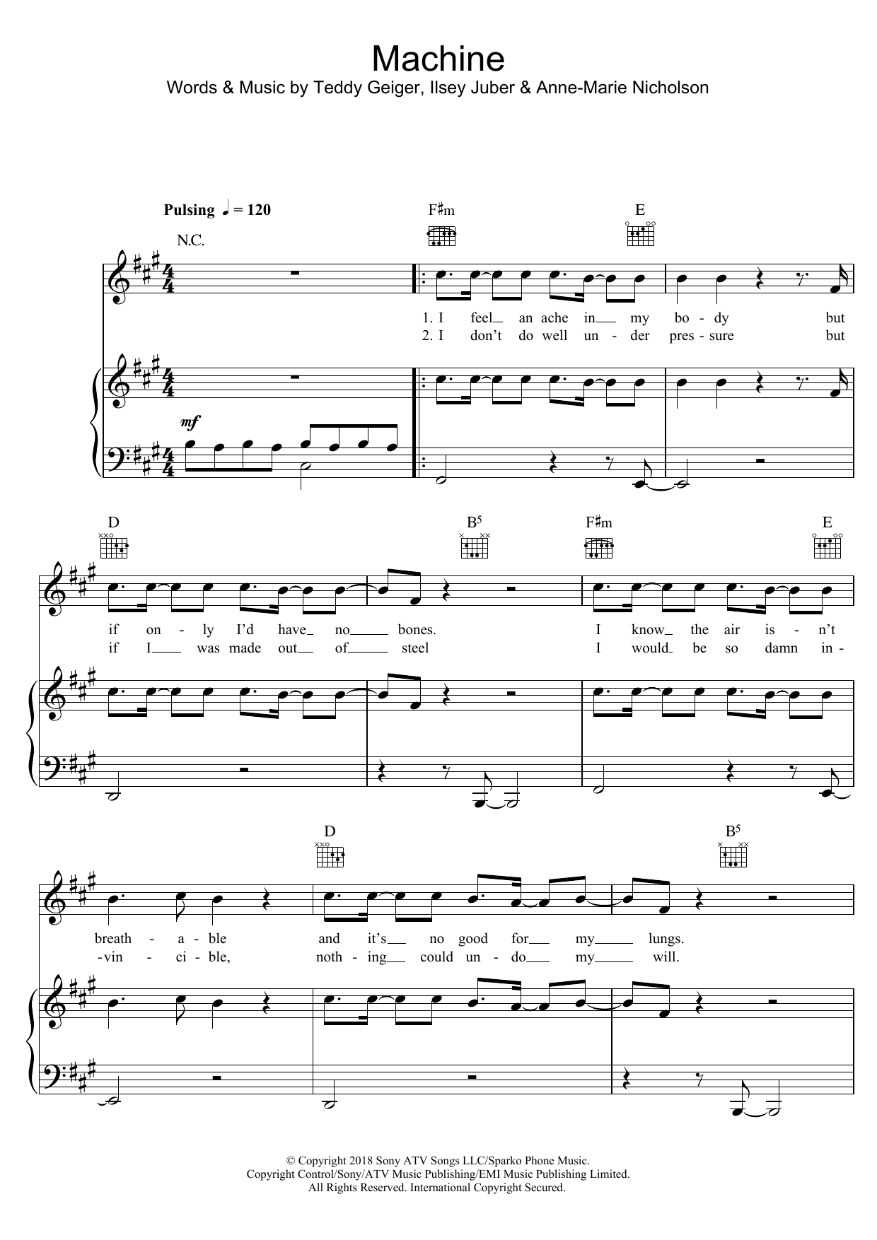 Anne-Marie Machine sheet music notes and chords. Download Printable PDF.