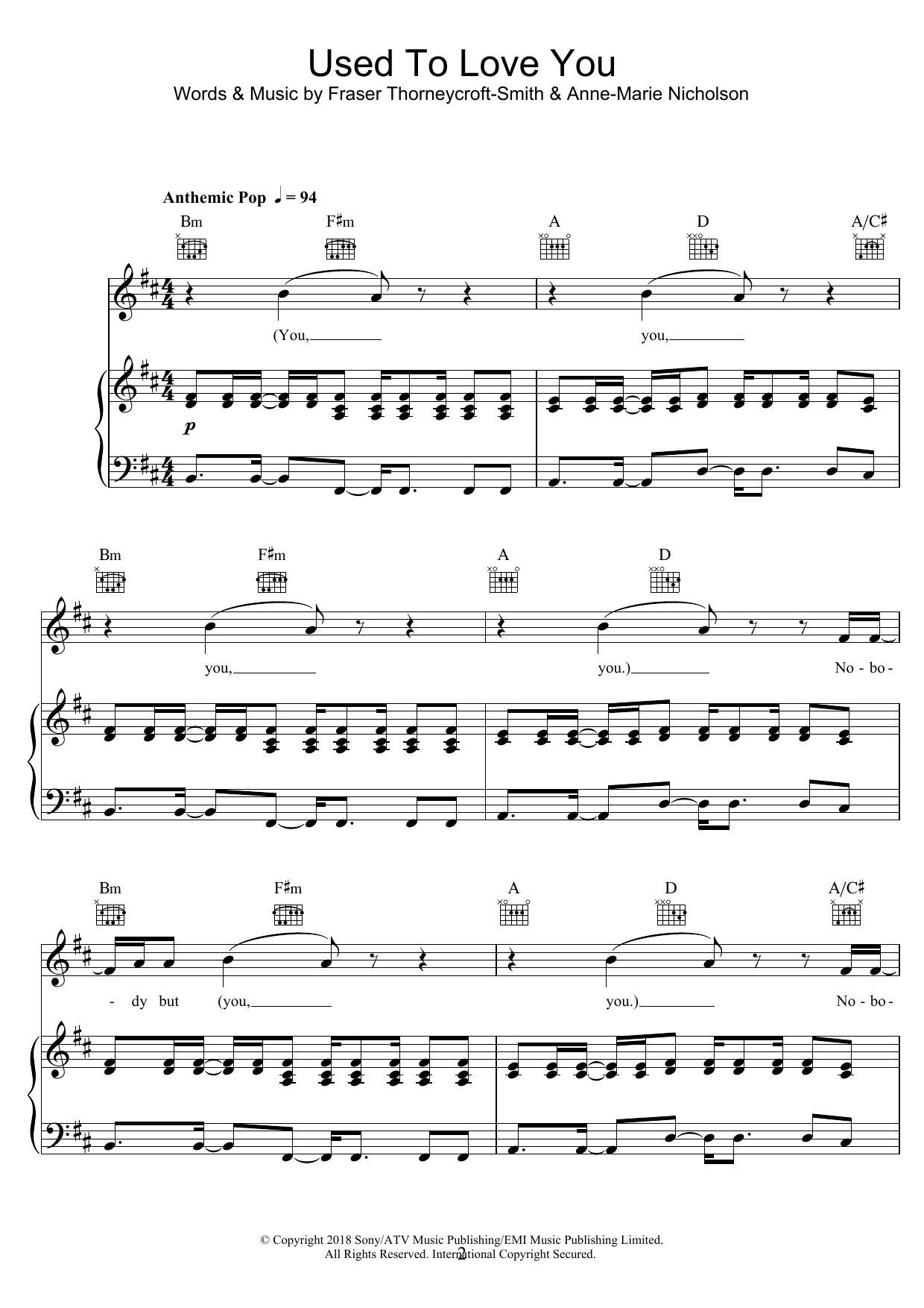 Anne-Marie Used To Love You sheet music notes and chords. Download Printable PDF.