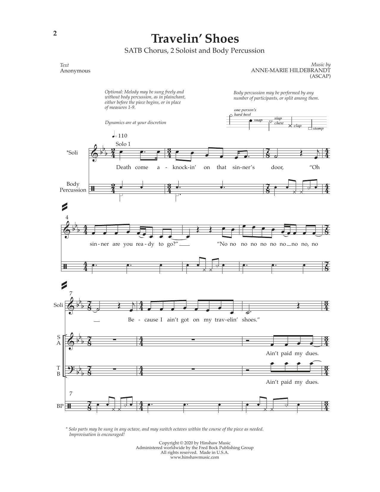Learn to play Anne-Marie Hildebrandt Travelin' Shoes sheet music for SATB Choir in minutes. Price: 3.9900$ Anne-Marie Hildebrandt Travelin' Shoes sheet music notes and chords arranged for SATB Choir