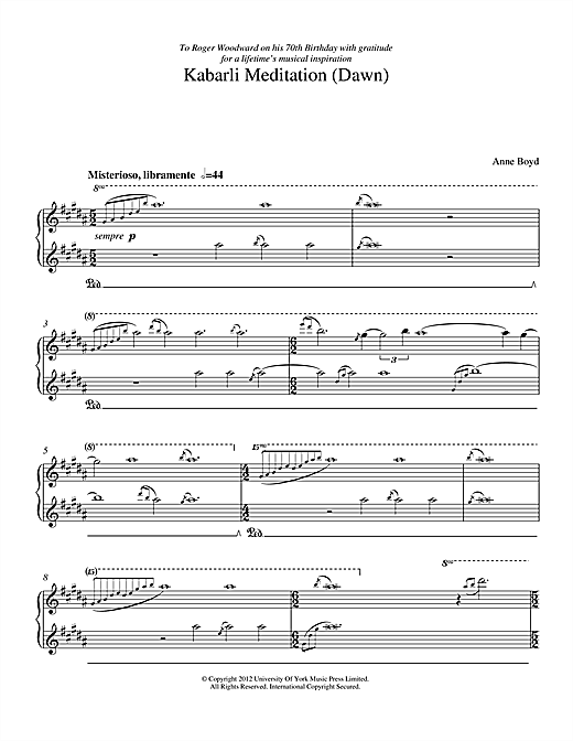 Learn to play Anne Boyd Kabarli Meditation (Dawn) sheet music for Piano Solo in minutes. Anne Boyd Kabarli Meditation (Dawn) sheet music notes and chords