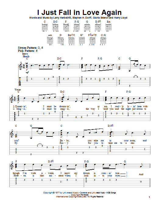Anne Murray I Just Fall In Love Again Sheet Music Pdf Notes Chords Pop Score Easy Guitar Tab Download Printable Sku