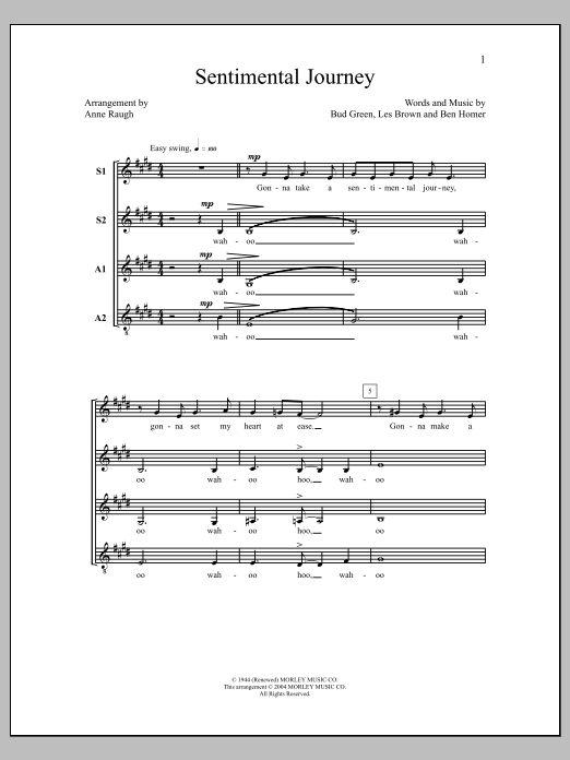 Anne Raugh Sentimental Journey sheet music notes and chords. Download Printable PDF.