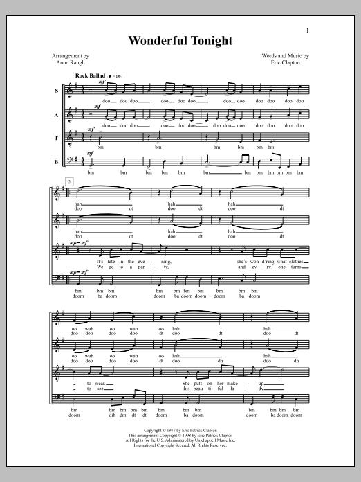 Anne Raugh Wonderful Tonight sheet music notes and chords. Download Printable PDF.