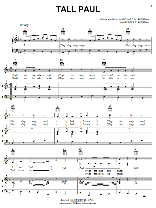 Annette Funicello Tall Paul sheet music notes and chords. Download Printable PDF.