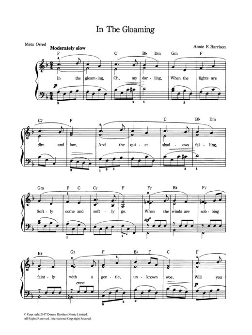 Learn to play Annie F. Harrison In The Gloaming sheet music for Piano & Vocal in minutes. Annie F. Harrison In The Gloaming sheet music notes and chords