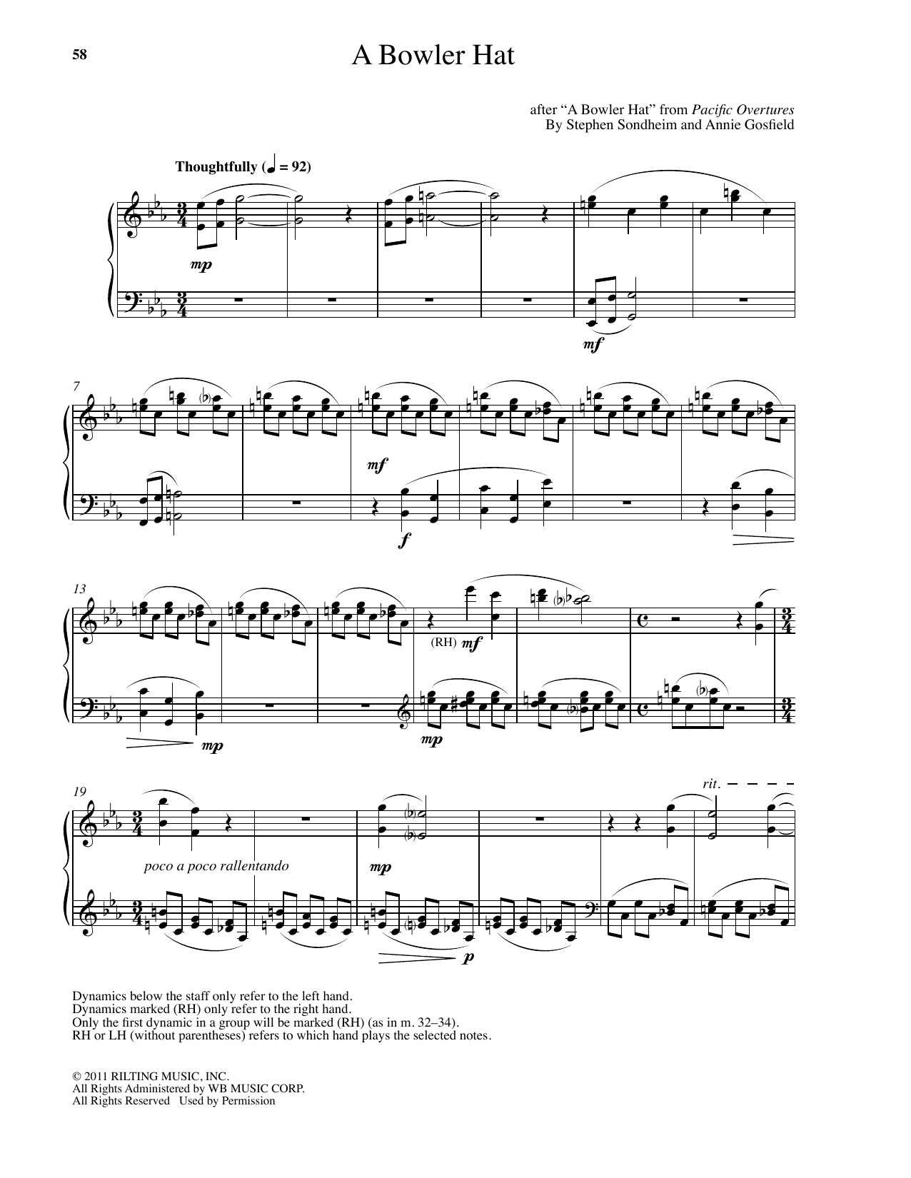 Learn to play Stephen Sondheim A Bowler Hat (arr. Annie Gosfield) sheet music for Piano Solo in minutes. Stephen Sondheim A Bowler Hat (arr. Annie Gosfield) sheet music notes and chords. Download Printable PDF.