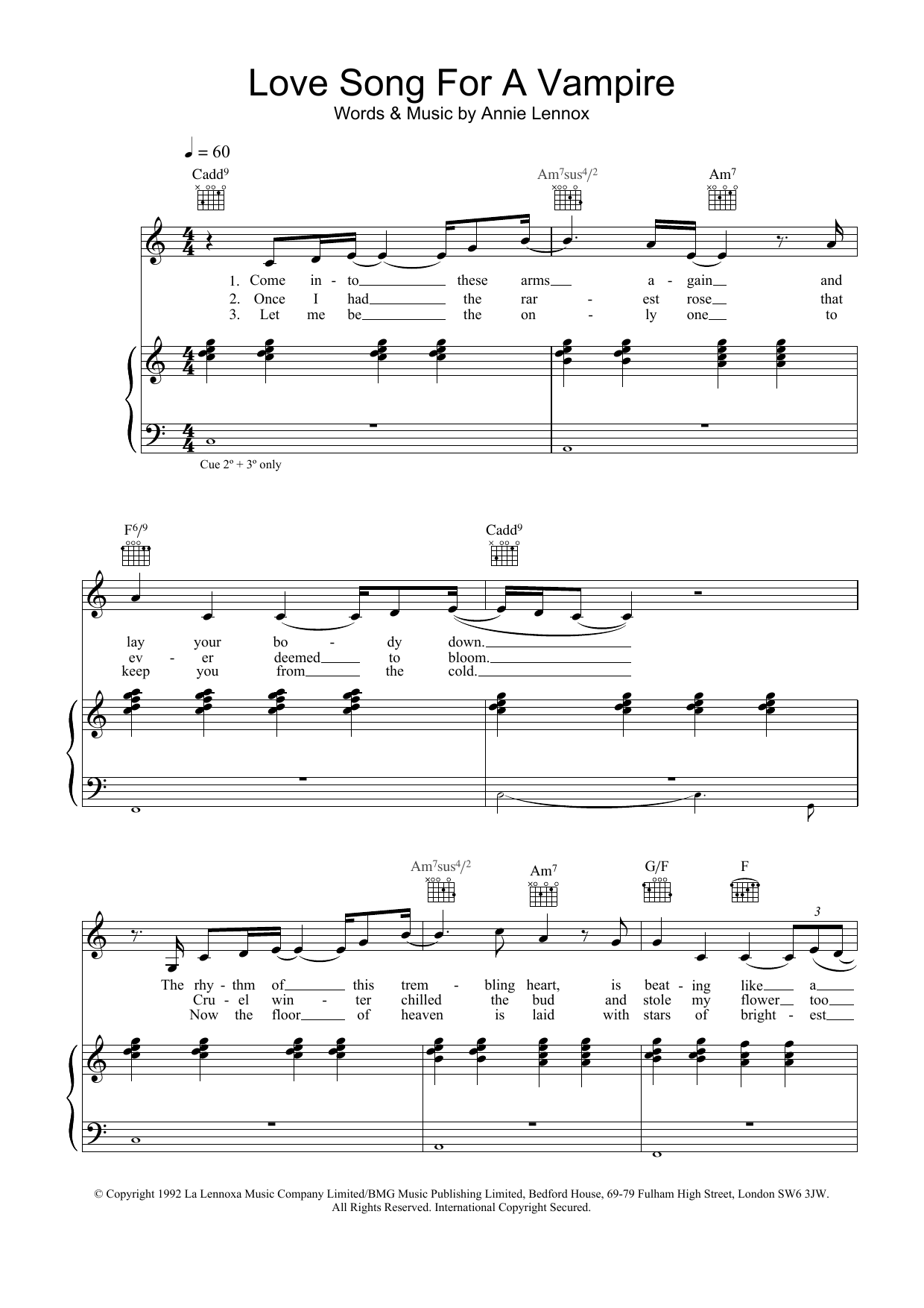 Learn to play Annie Lennox Love Song For A Vampire sheet music for Lead Sheet / Fake Book in minutes. Price: 5.9900$ Annie Lennox Love Song For A Vampire sheet music notes and chords arranged for Lead Sheet / Fake Book