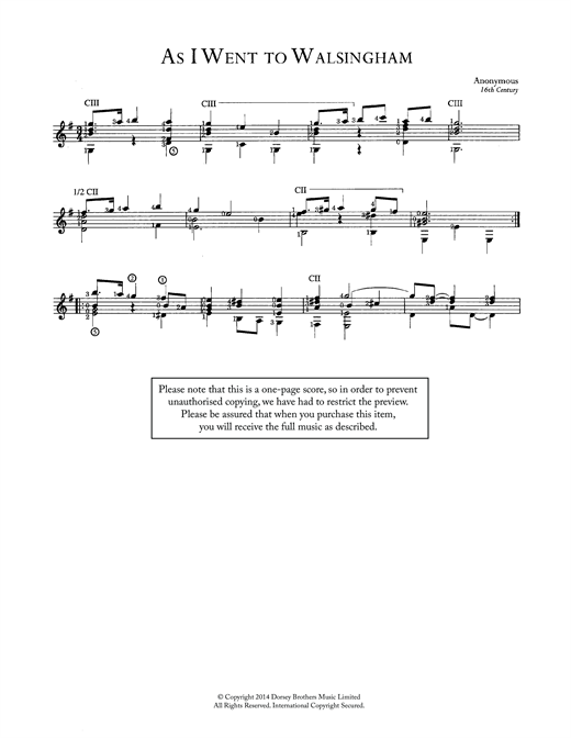 Learn to play Anonymous As I Went To Walsingham sheet music for Solo Guitar in minutes. Anonymous As I Went To Walsingham sheet music notes and chords. Download Printable PDF.