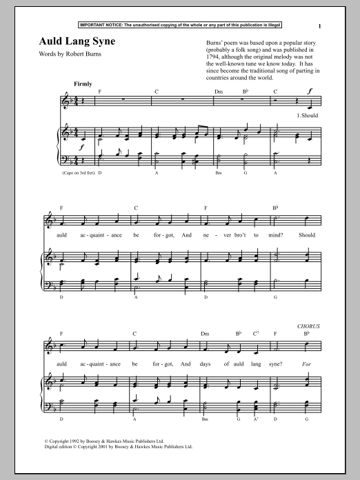 Anonymous Auld Lang Syne sheet music notes and chords. Download Printable PDF.