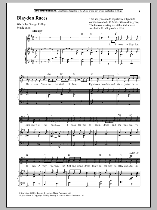 Learn to play Anonymous Blaydon Races sheet music for Piano & Vocal in minutes. Anonymous Blaydon Races sheet music notes and chords. Download Printable PDF.