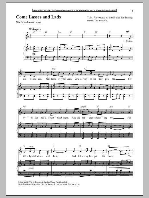 Anonymous Come Lasses And Lads sheet music notes and chords. Download Printable PDF.