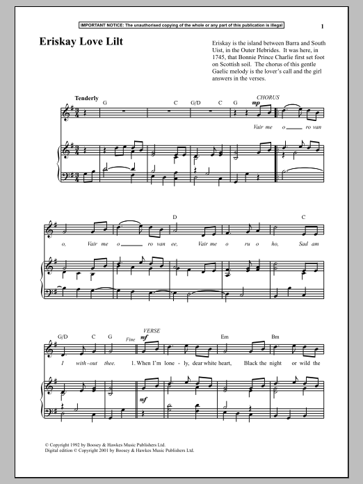 Anonymous Eriskay Love Lilt sheet music notes and chords. Download Printable PDF.