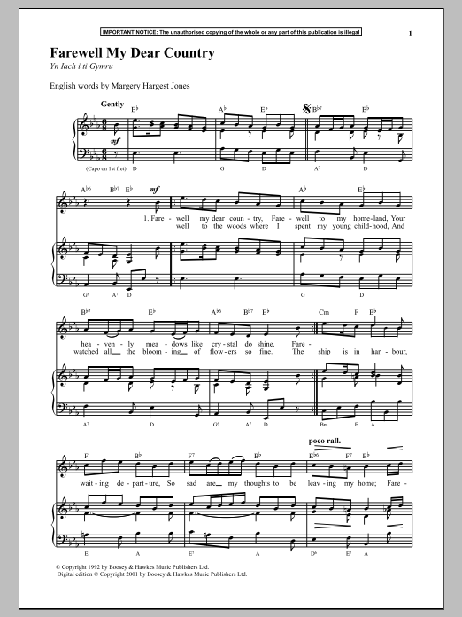 Anonymous Farewell My Dear Country sheet music notes and chords. Download Printable PDF.