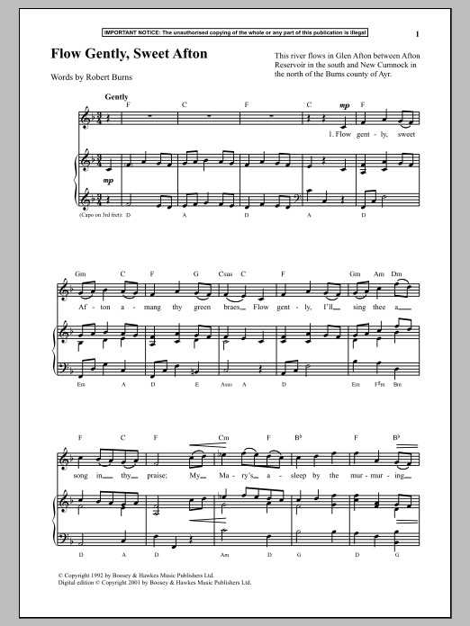 Anonymous Flow Gently, Sweet Afton sheet music notes and chords. Download Printable PDF.