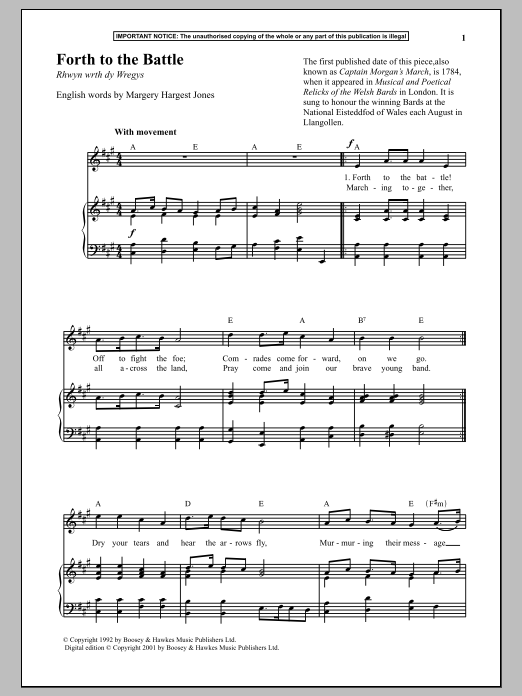 Learn to play Anonymous Forth To The Battle sheet music for Piano & Vocal in minutes. Price: 6.9900$ Anonymous Forth To The Battle sheet music notes and chords arranged for Piano & Vocal
