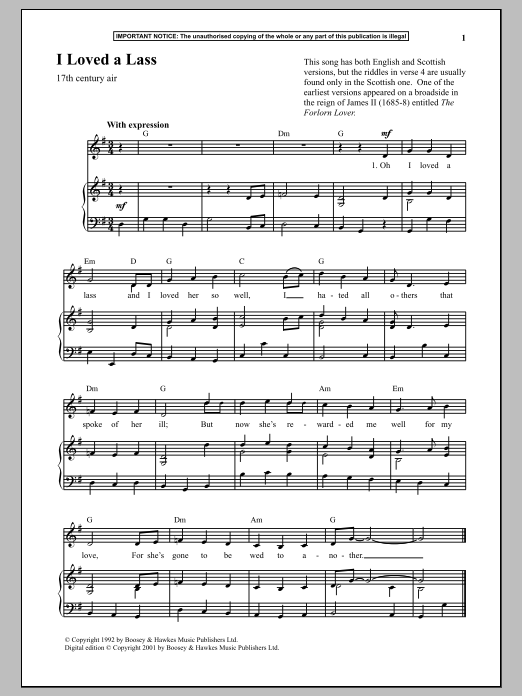 Anonymous I Loved A Lass sheet music notes and chords. Download Printable PDF.