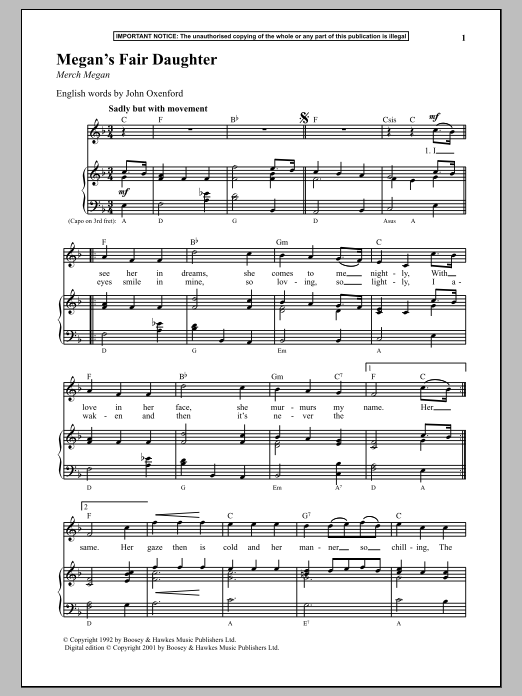 Anonymous Megan's Fair Daughter sheet music notes and chords. Download Printable PDF.