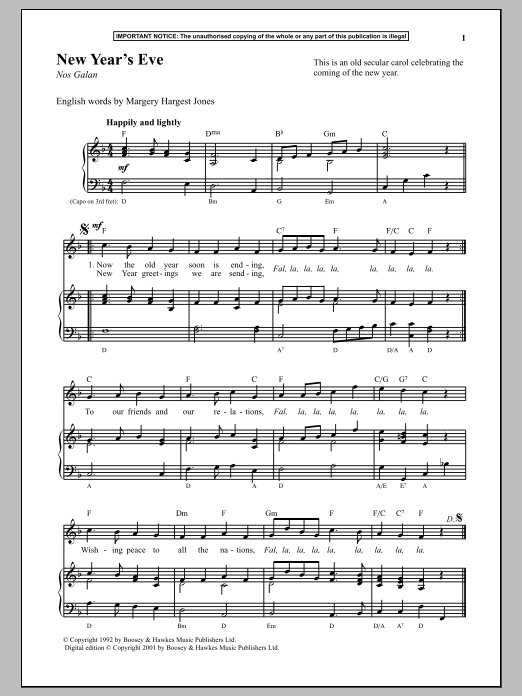 Anonymous New Year's Eve sheet music notes and chords. Download Printable PDF.