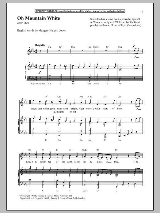 Anonymous Oh Mountain White sheet music notes and chords. Download Printable PDF.