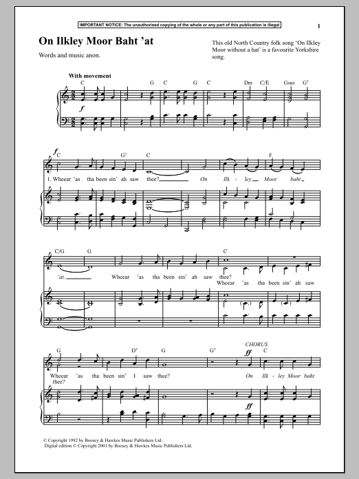 Anonymous On Ilkley Moor Baht At sheet music notes and chords. Download Printable PDF.