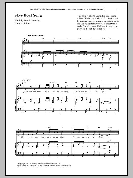 Anonymous Skye Boat Song Sheet Music Pdf Notes Chords Film Tv Score Piano Vocal Download Printable Sku