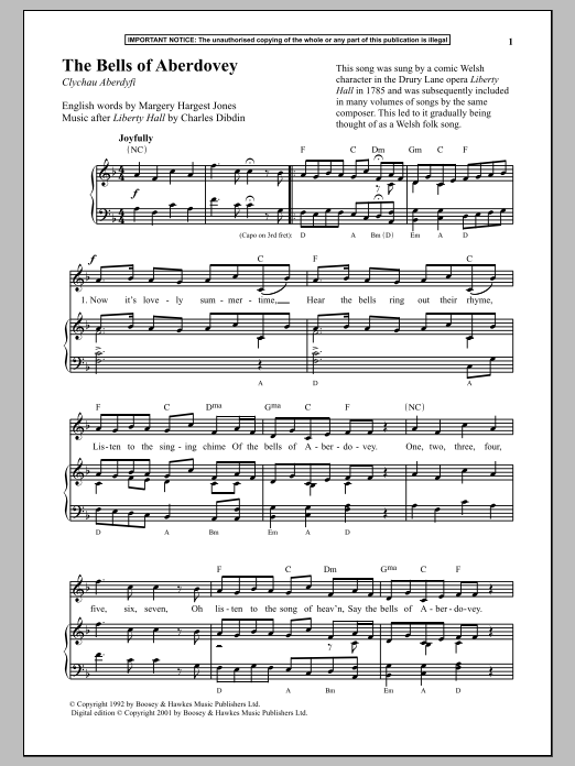 Anonymous The Bells Of Aberdovey sheet music notes and chords. Download Printable PDF.