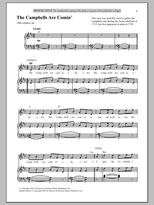 Anonymous The Campbells Are Comin sheet music notes and chords. Download Printable PDF.