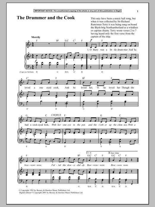 Learn to play Anonymous The Drummer And The Cook sheet music for Piano & Vocal in minutes. Price: 6.9900$ Anonymous The Drummer And The Cook sheet music notes and chords arranged for Piano & Vocal