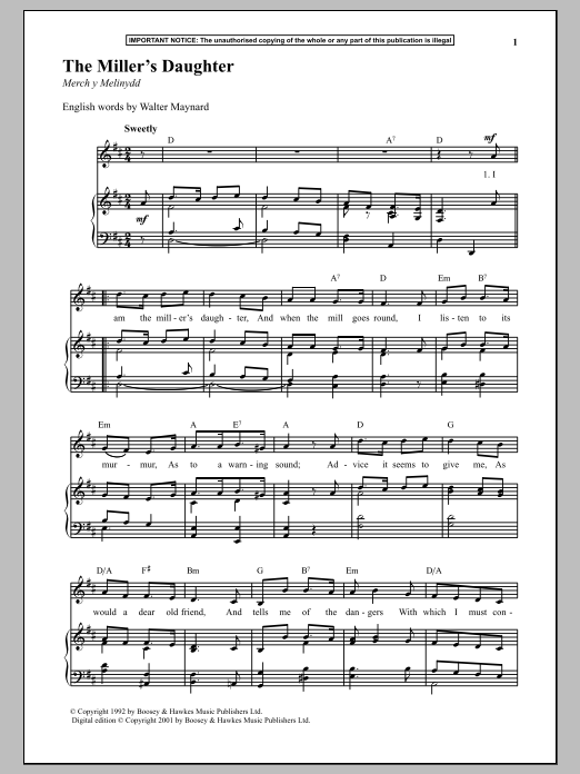 Anonymous The Miller's Daughter sheet music notes and chords. Download Printable PDF.