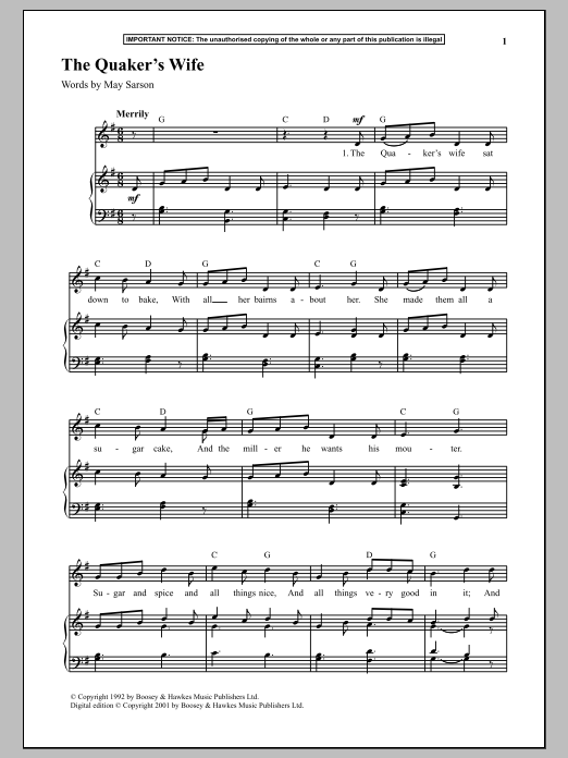 Anonymous The Quaker's Wife sheet music notes and chords. Download Printable PDF.