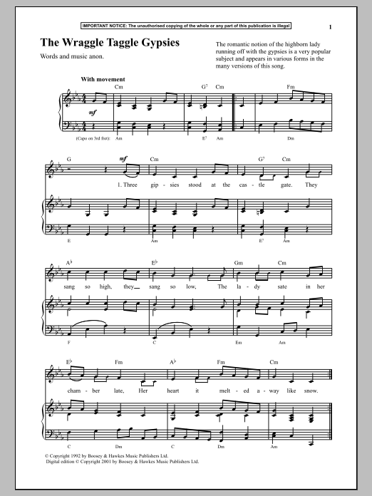 Learn to play Anonymous The Wraggle Taggle Gypsies sheet music for Piano & Vocal in minutes. Price: 6.9900$ Anonymous The Wraggle Taggle Gypsies sheet music notes and chords arranged for Piano & Vocal