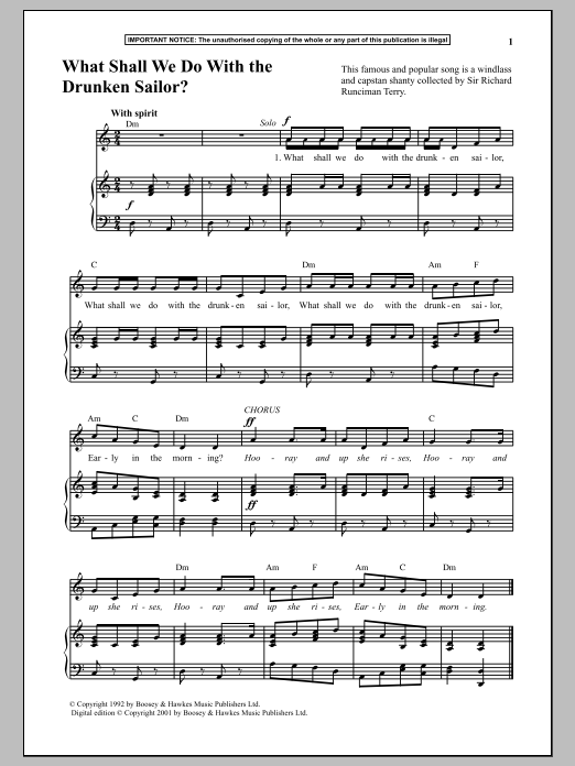 Anonymous What Shall We Do With The Drunken Sailor? sheet music notes and chords. Download Printable PDF.