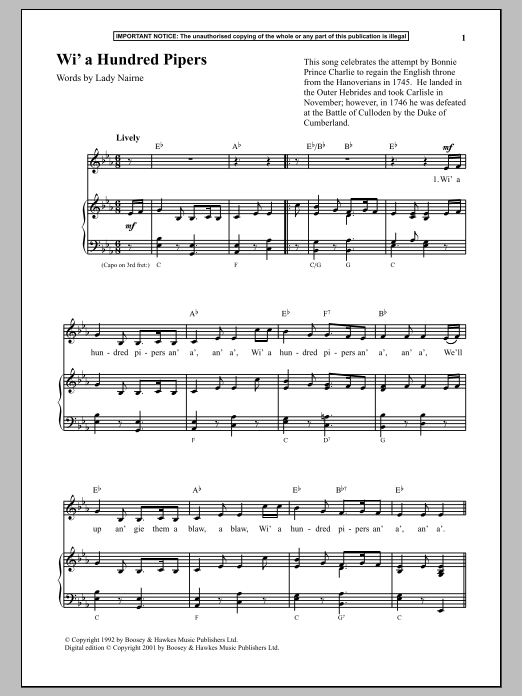 Anonymous Wi A Hundred Pipers sheet music notes and chords. Download Printable PDF.