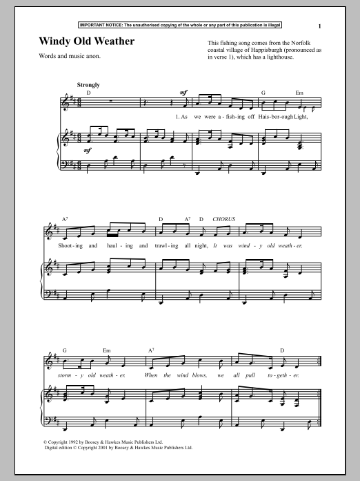 Anonymous Windy Old Weather sheet music notes and chords. Download Printable PDF.