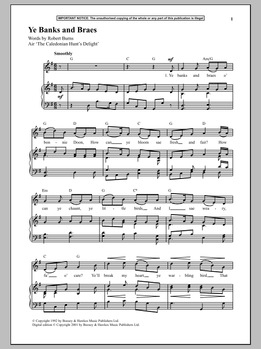 Anonymous Ye Banks And Braes sheet music notes and chords. Download Printable PDF.