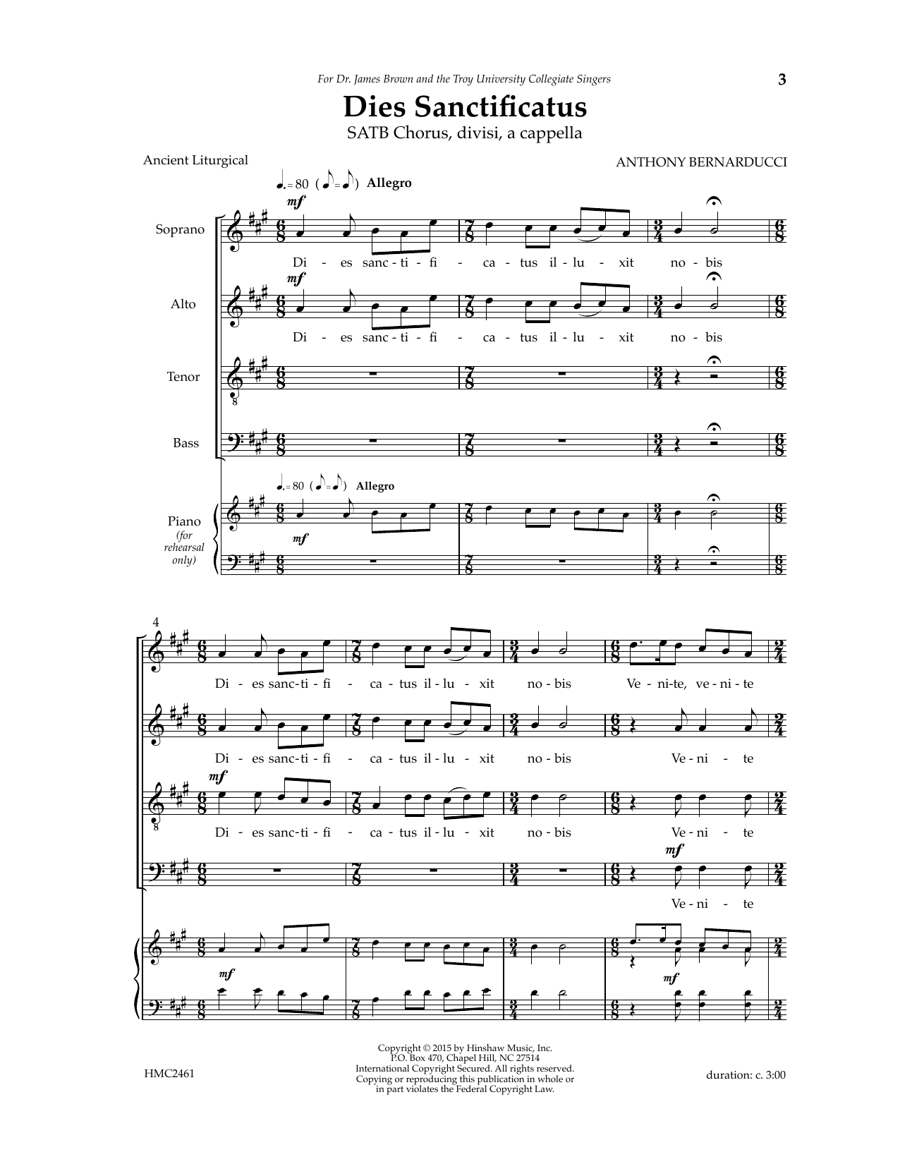 Anthony Bernarducci Dies Sanctificatus sheet music notes and chords. Download Printable PDF.