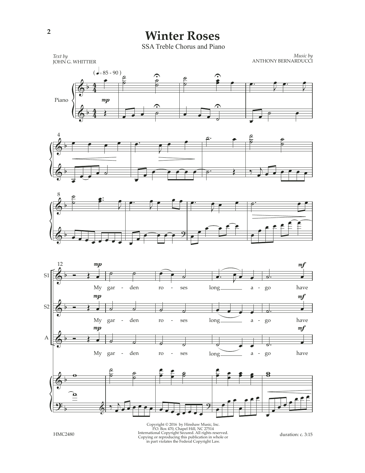 Anthony Bernarducci Winter Roses sheet music notes and chords. Download Printable PDF.