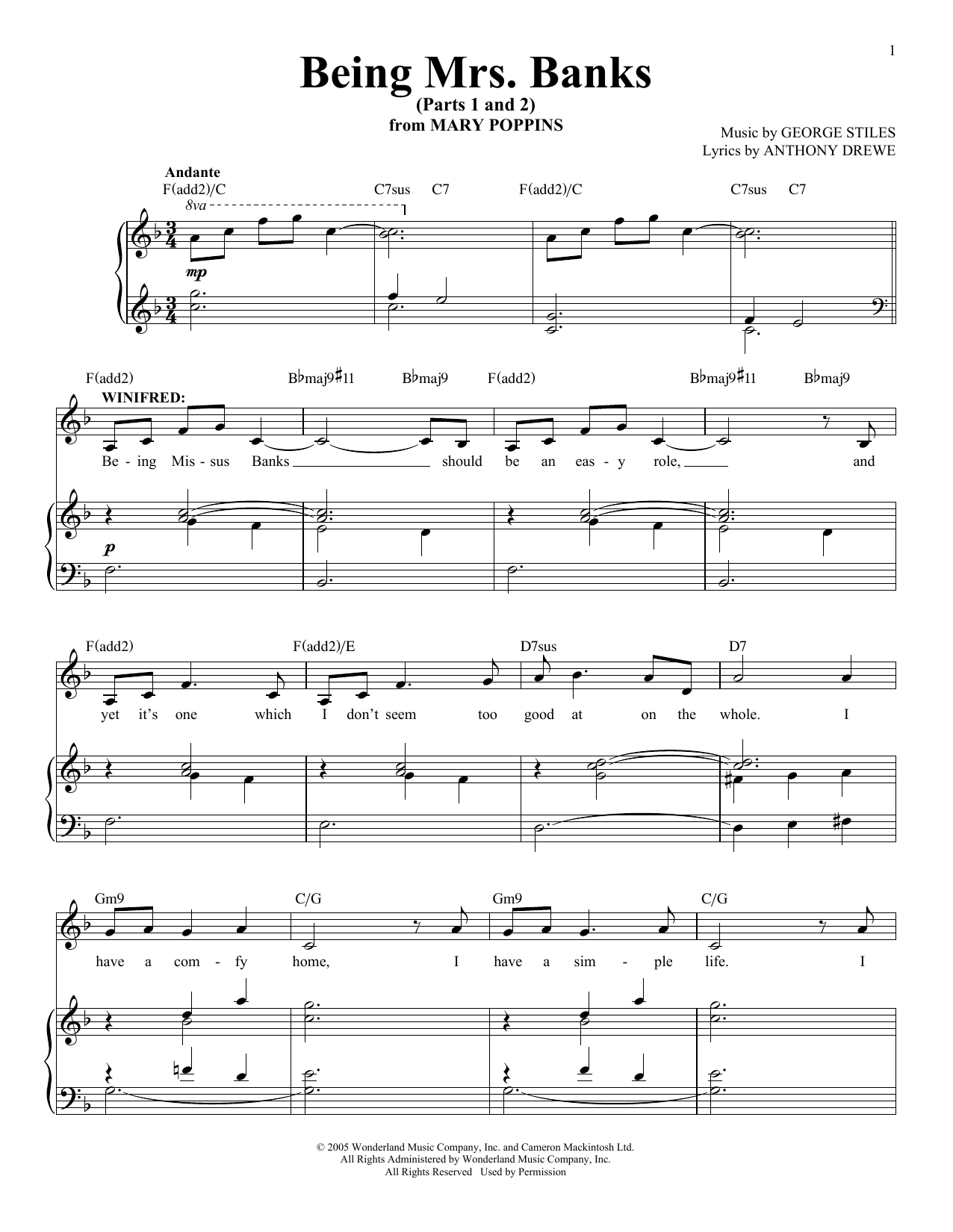 Learn to play Stiles & Drewe Being Mrs. Banks (Parts 1 and 2) sheet music for Easy Piano in minutes. Price: 6.9900$ Stiles & Drewe Being Mrs. Banks (Parts 1 and 2) sheet music notes and chords arranged for Easy Piano
