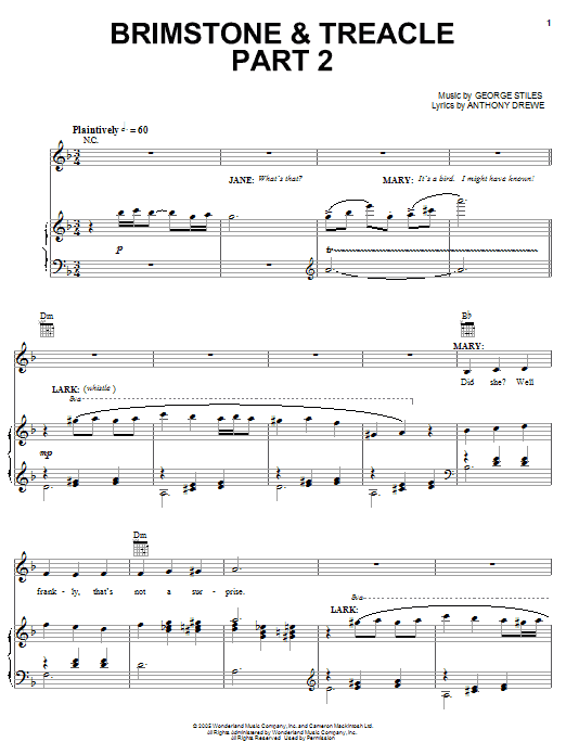 Learn to play Stiles & Drewe Brimstone & Treacle Part 2 sheet music for Easy Piano in minutes. Price: 6.9900$ Stiles & Drewe Brimstone & Treacle Part 2 sheet music notes and chords arranged for Easy Piano