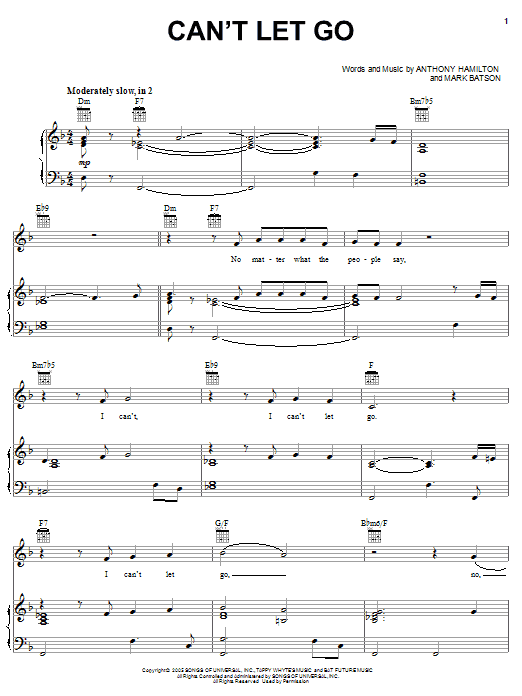 Learn to play Anthony Hamilton Can't Let Go sheet music for Piano, Vocal & Guitar (Right-Hand Melody) in minutes. Anthony Hamilton Can't Let Go sheet music notes and chords. Download Printable PDF.