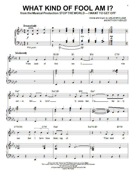 Learn to play Anthony Newley What Kind Of Fool Am I? sheet music for Easy Piano in minutes. Anthony Newley What Kind Of Fool Am I? sheet music notes and chords. Download Printable PDF.