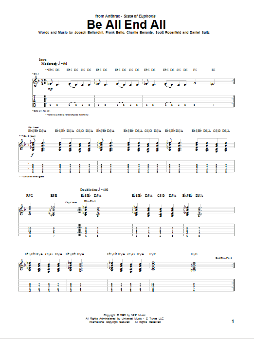 Anthrax Be All End All sheet music notes and chords. Download Printable PDF.