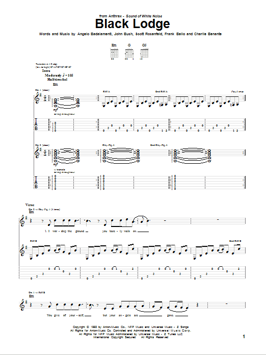 Anthrax Black Lodge sheet music notes and chords. Download Printable PDF.