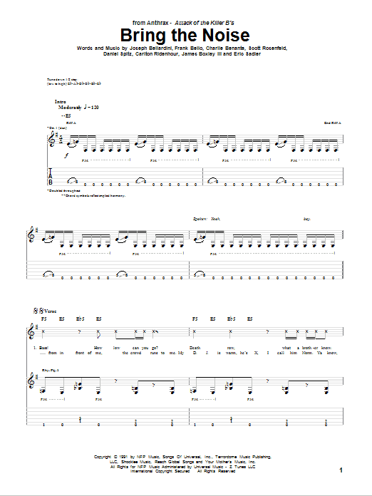 Anthrax Bring The Noise sheet music notes and chords. Download Printable PDF.