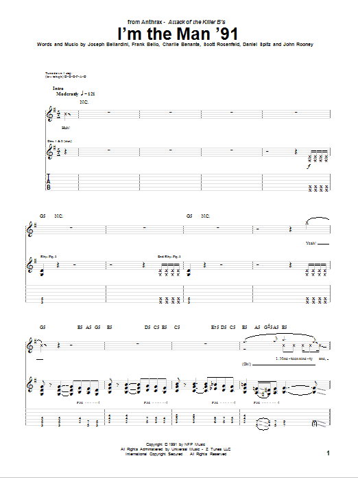 Learn to play Anthrax I'm The Man '91 sheet music for Guitar Tab in minutes. Price: 7.8900$ Anthrax I'm The Man '91 sheet music notes and chords arranged for Guitar Tab
