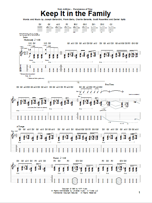 Learn to play Anthrax Keep It In The Family sheet music for Guitar Tab in minutes. Price: 7.8900$ Anthrax Keep It In The Family sheet music notes and chords arranged for Guitar Tab