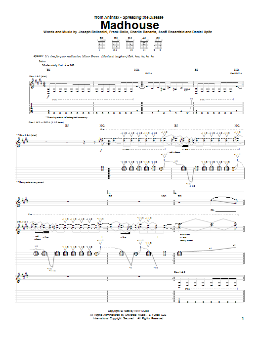 Anthrax Madhouse sheet music notes and chords. Download Printable PDF.